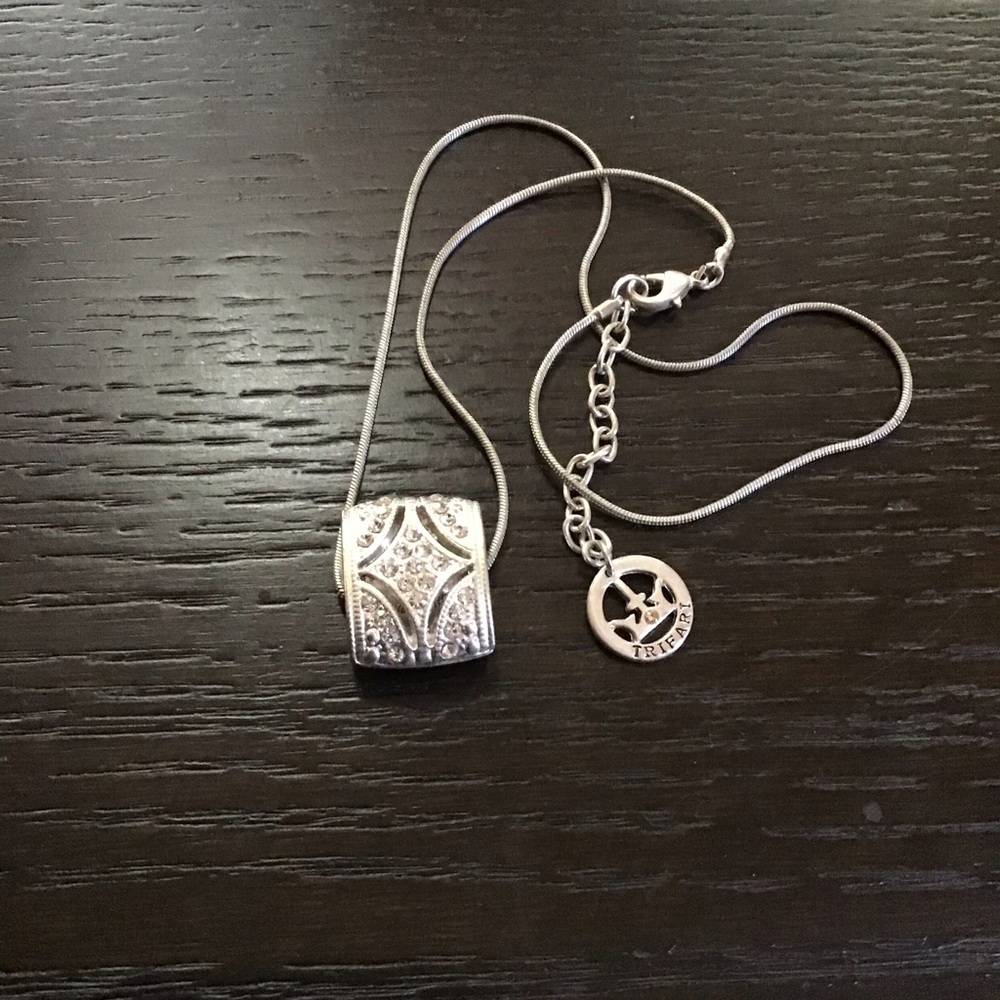 Vtg Trifari Rhinestone Silver Rectangular Pendant… - image 6